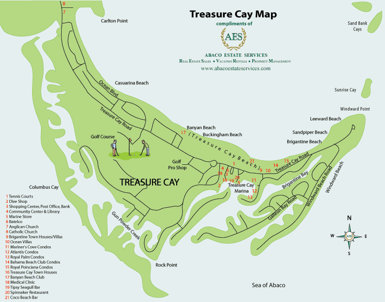 Map of Treasure Cay in Abaco Bahamas